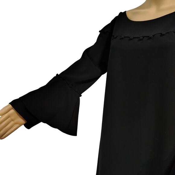 Laundry Shelli Segal Black Midi Dress Ruffled Flare Sleeves Pom Cut Out Size 12 - Picture 1 of 11